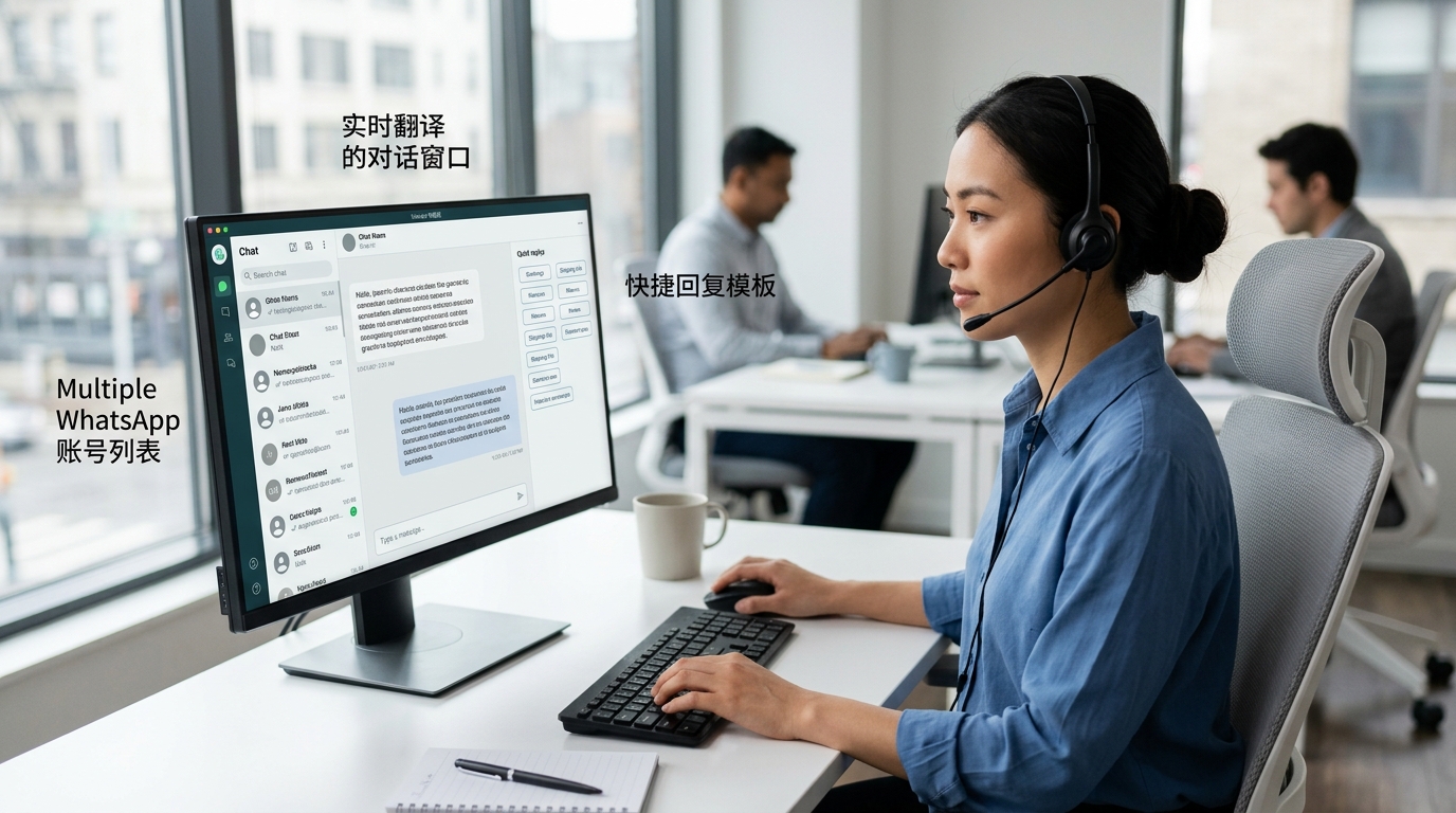 hellogpt电脑版四大功能模块界面:多账号聚合、实时翻译、快捷回复、粉丝群发
