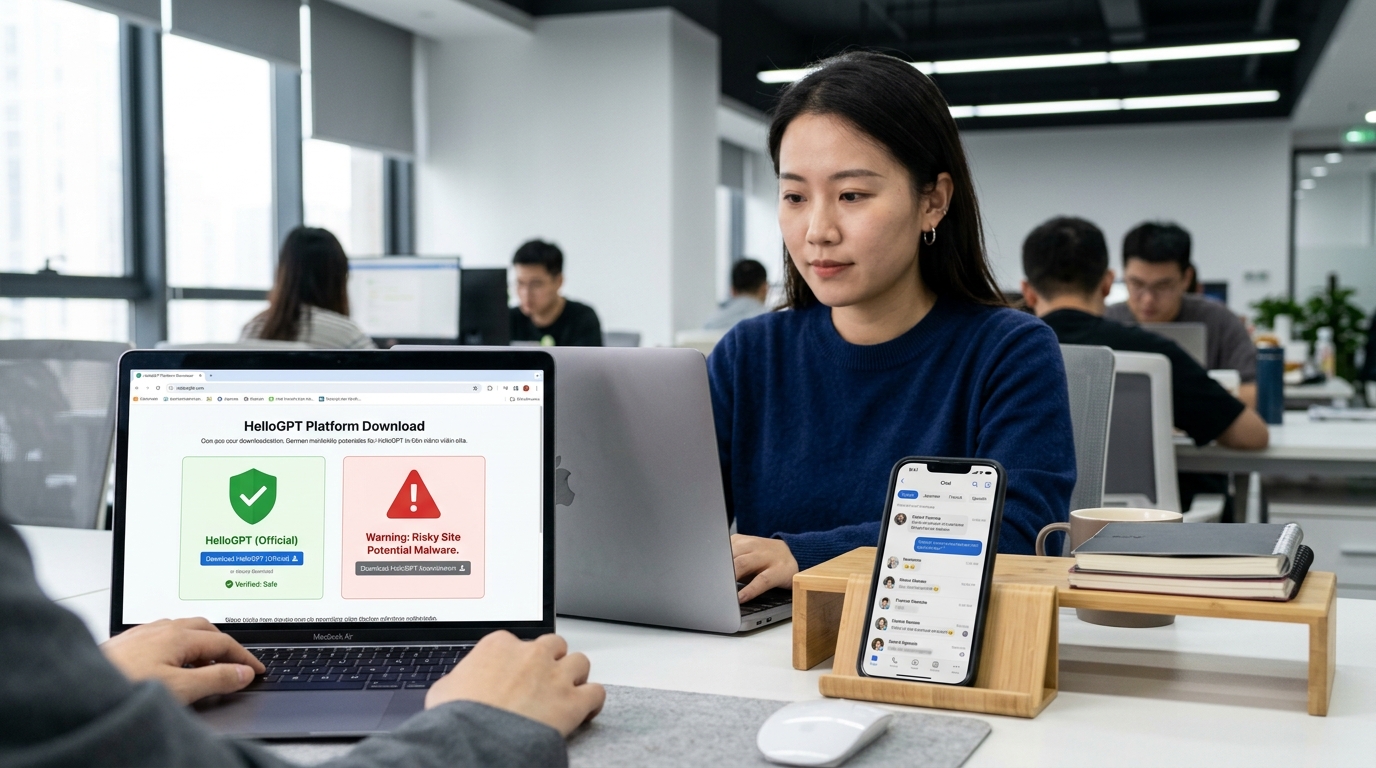 hellogpt下载安全渠道辨别官方入口与第三方仿冒包示意图