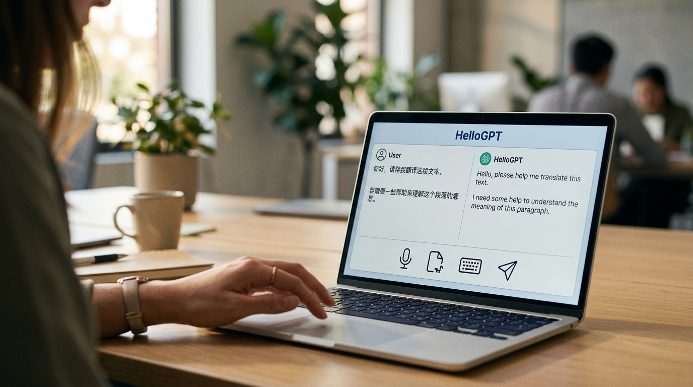 HelloGPT 实时聊天翻译功能界面演示