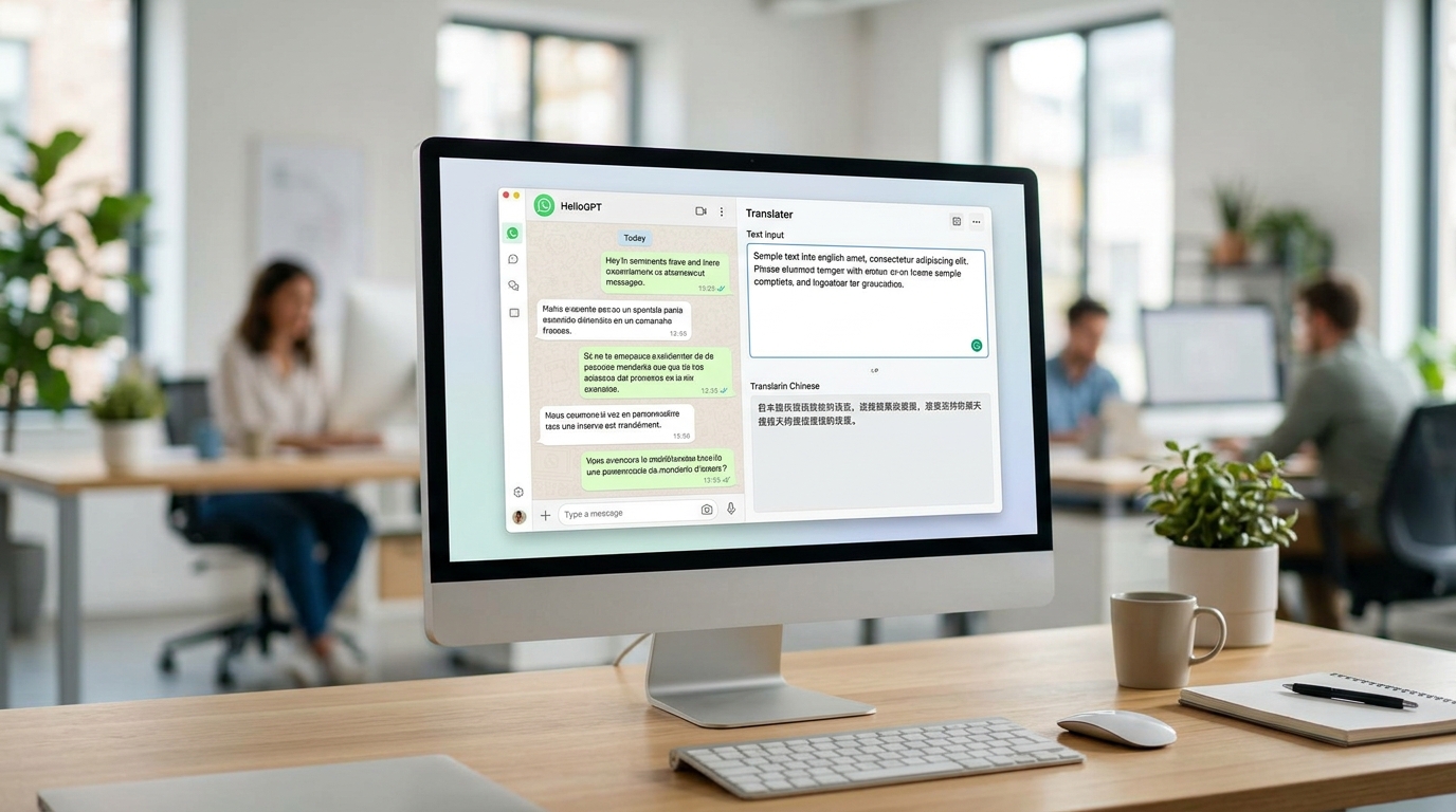 HelloGPT 实时聊天翻译软件界面示意